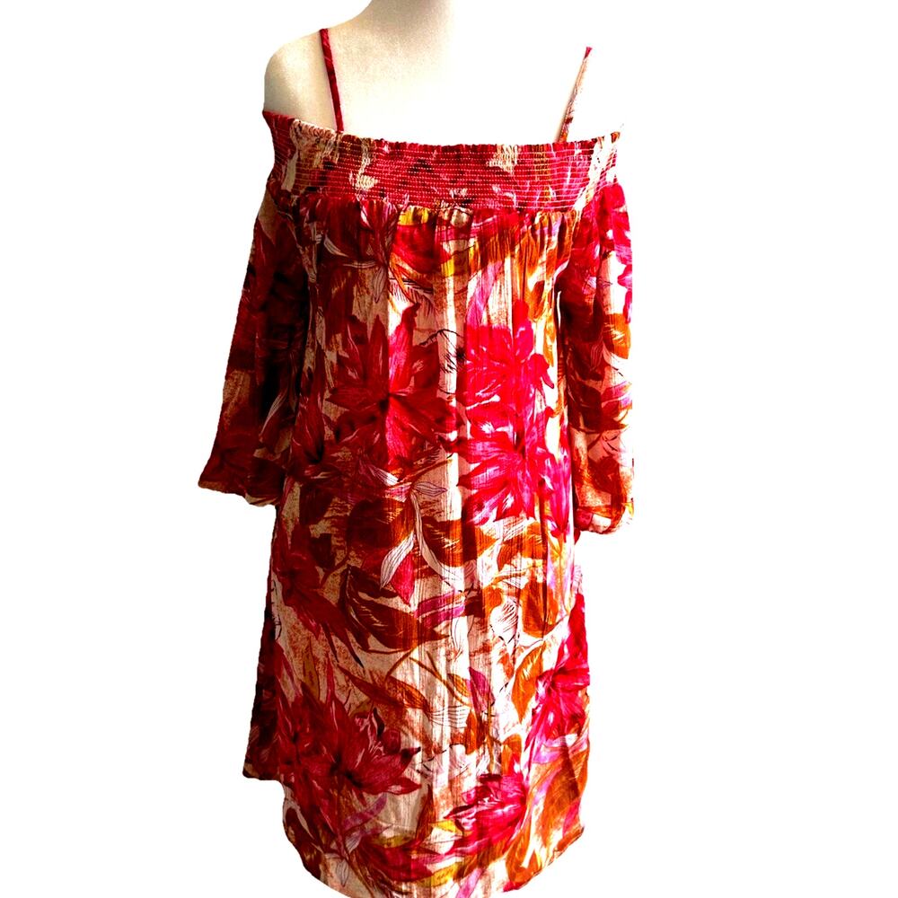 Venus tropical floral mini Dress smock top aloha pink flowy Beach resort xs